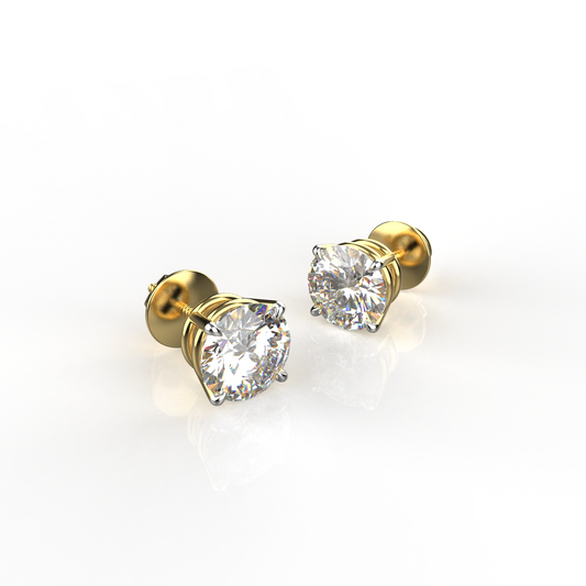 Avarta Sterling Silver 1 Carat Each Solitaire Stud Earrings With Gold Polish