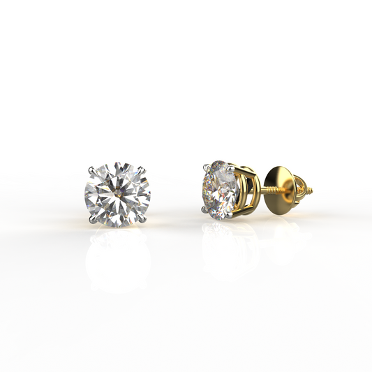 Avarta Sterling Silver 1 Carat Each Solitaire Stud Earrings With Gold Polish