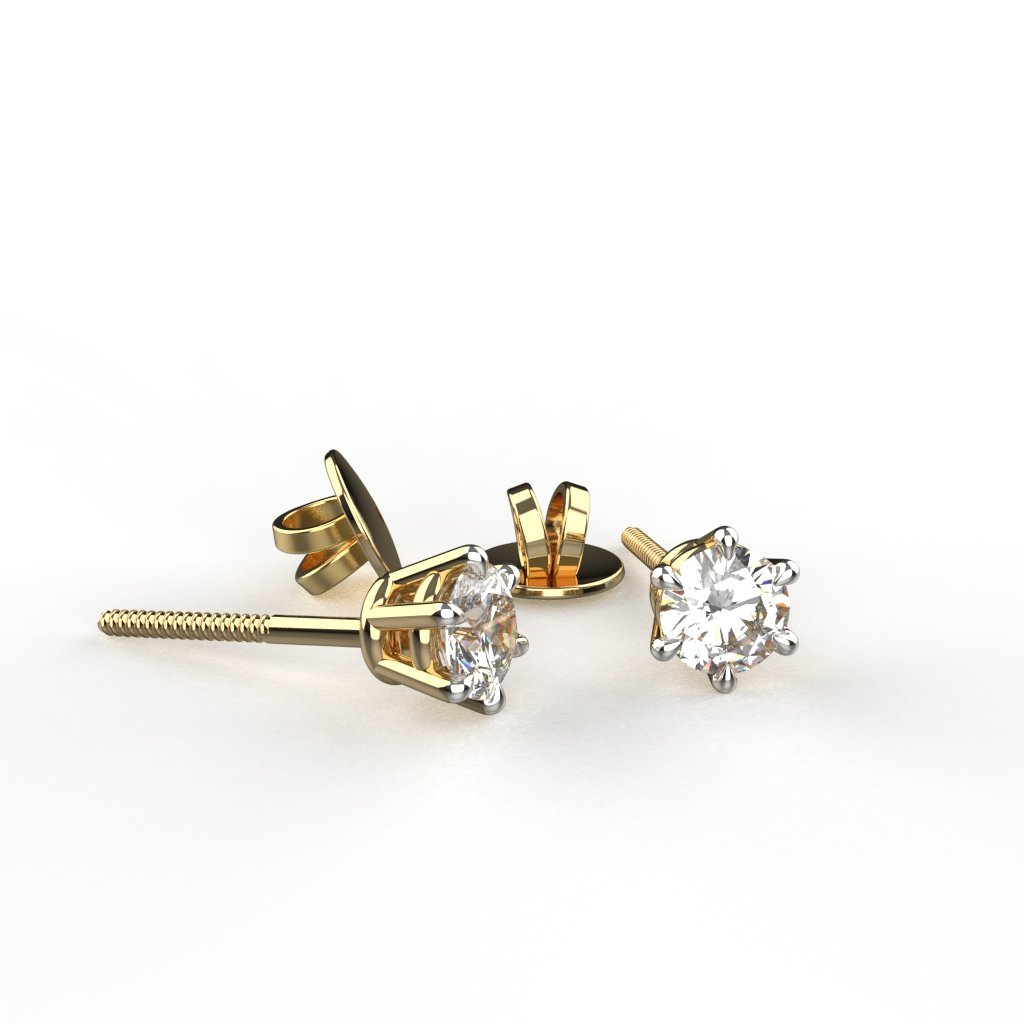 Avarta Jewellery 92.5 Sterling Silver 50 Cents Solitaire Unisex Stud Earrings With Gold Polish and Screw Back