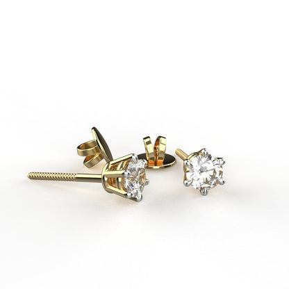 Avarta Jewellery 92.5 Sterling Silver 50 Cents Solitaire Unisex Stud Earrings With Gold Polish and Screw Back