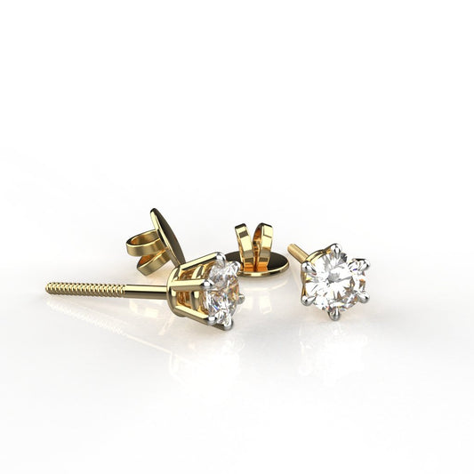 Avarta Jewellery 92.5 Sterling Silver 25 Cents Solitaire Unisex Stud Earrings With Gold Polish and Screw Back