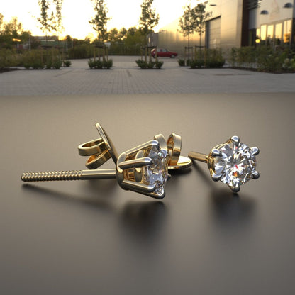 Avarta Jewellery 92.5 Sterling Silver 50 Cents Solitaire Unisex Stud Earrings With Gold Polish and Screw Back