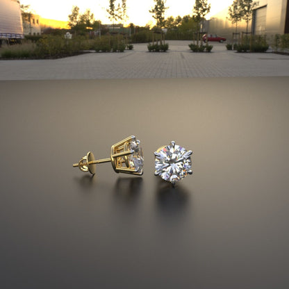 Avarta Jewellery 92.5 Sterling Silver 1.50 Carat Each Solitaire Stud Earrings With Gold Polish for Girls &amp; Women