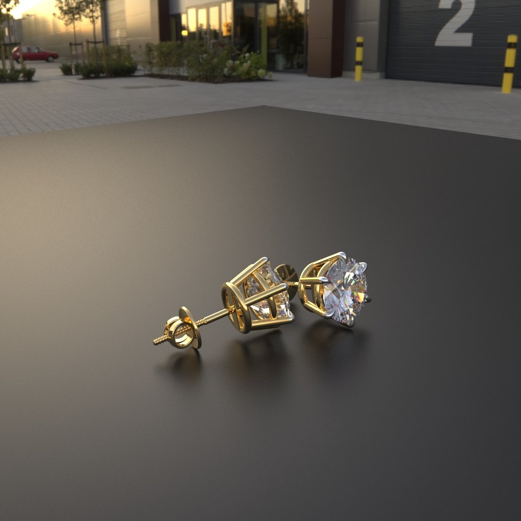 Avarta Jewellery 92.5 Sterling Silver 1.50 Carat Each Solitaire Stud Earrings With Gold Polish for Girls &amp; Women