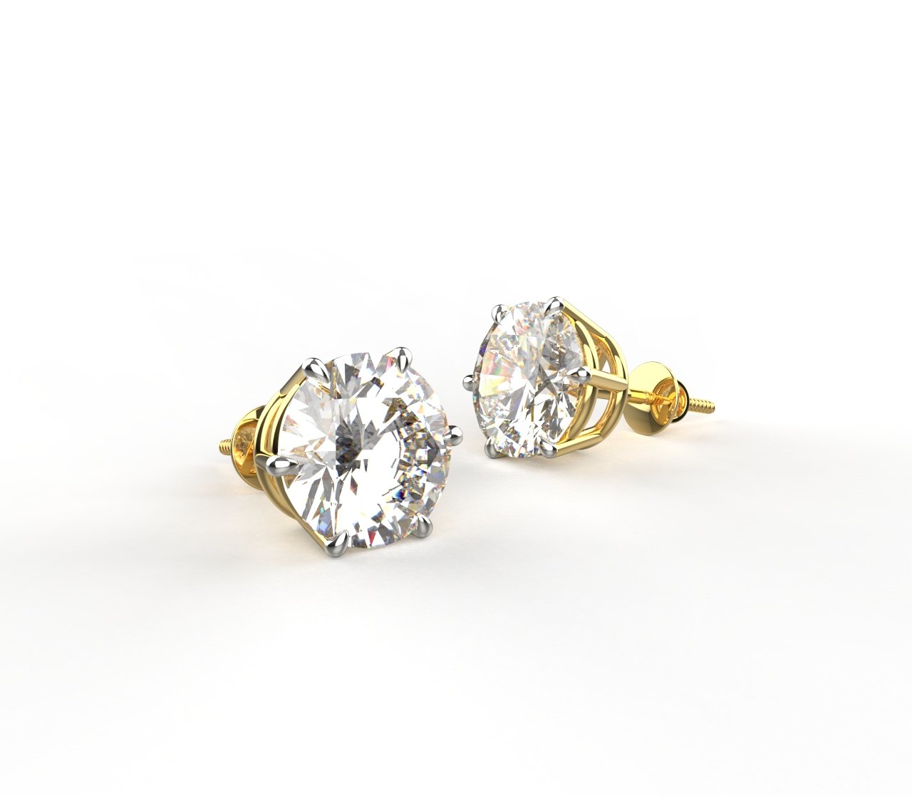 2 Carat Each Moissanite Solitaire Stud Earrings | 10K / 14K / 18K Solid Gold | Diamond-Like Sparkle | Classic Luxury Women’s Stud Earrings | Gift for Her