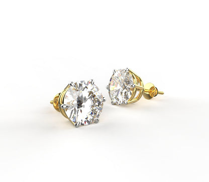 2 Carat Each Moissanite Solitaire Stud Earrings | 10K / 14K / 18K Solid Gold | Diamond-Like Sparkle | Classic Luxury Women’s Stud Earrings | Gift for Her