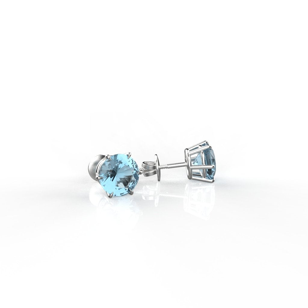 Avarta Jewellery 92.5 Sterling Silver American Diamonds 2.50 Carat Each Aqua Blue Solitaire Studs Earrings for Girls &amp; Women