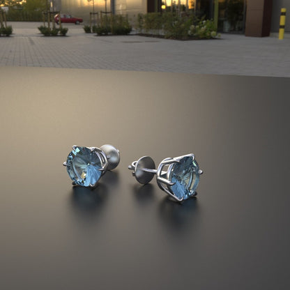 Avarta Jewellery 92.5 Sterling Silver American Diamonds 2.50 Carat Each Aqua Blue Solitaire Studs Earrings for Girls &amp; Women