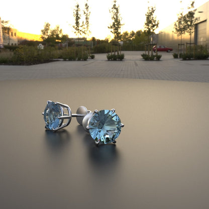 Avarta Jewellery 92.5 Sterling Silver American Diamonds 2.50 Carat Each Aqua Blue Solitaire Studs Earrings for Girls &amp; Women
