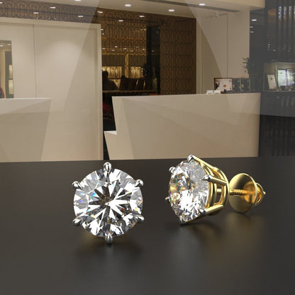 2 Carat Each Moissanite Solitaire Stud Earrings | 10K / 14K / 18K Solid Gold | Diamond-Like Sparkle | Classic Luxury Women’s Stud Earrings | Gift for Her
