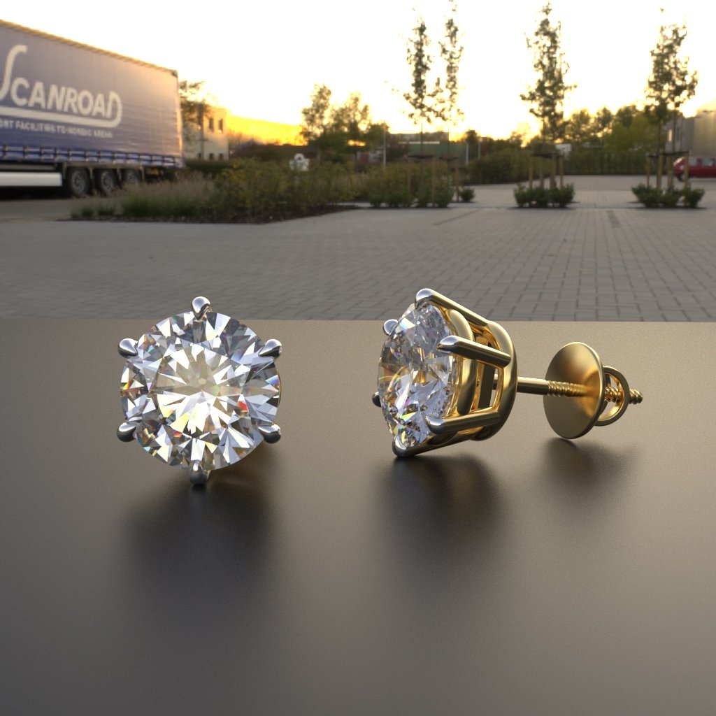 2 Carat Each Moissanite Solitaire Stud Earrings | 10K / 14K / 18K Solid Gold | Diamond-Like Sparkle | Classic Luxury Women’s Stud Earrings | Gift for Her