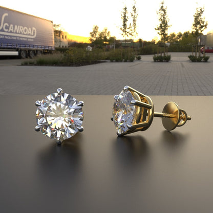2 Carat Each Moissanite Solitaire Stud Earrings | 10K / 14K / 18K Solid Gold | Diamond-Like Sparkle | Classic Luxury Women’s Stud Earrings | Gift for Her