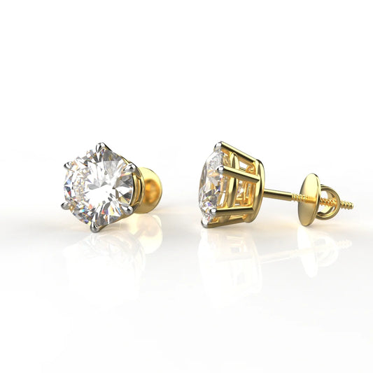 2 Carat Each Moissanite Solitaire Stud Earrings | 10K / 14K / 18K Solid Gold | Diamond-Like Sparkle | Classic Luxury Women’s Stud Earrings | Gift for Her