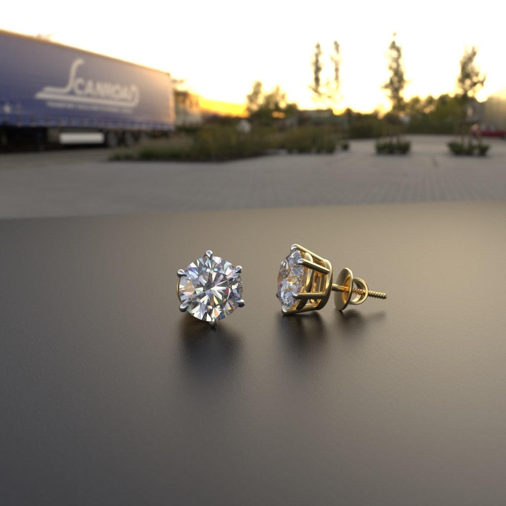 Avarta Jewellery Sterling Silver 2 Carat Each Moissanite Solitaire Studs