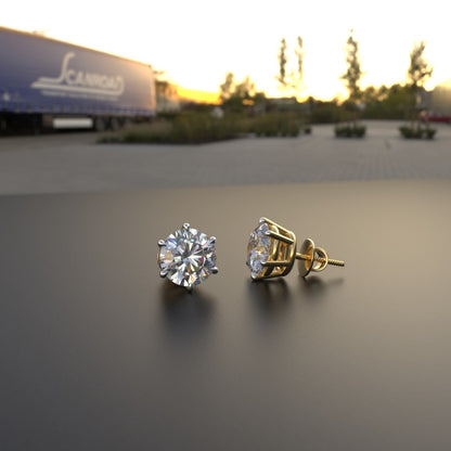 Avarta Jewellery Sterling Silver 2 Carat Each Moissanite Solitaire Studs