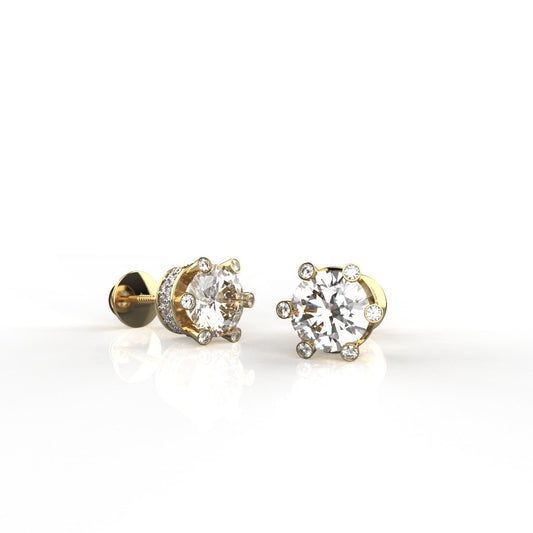 Avarta Sterling Silver Solitaire 1 Carat Designer Stud Earrings With Gold Polish for Girls &amp; Women