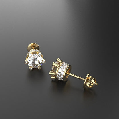 Avarta Sterling Silver Solitaire 1 Carat Designer Stud Earrings With Gold Polish for Girls &amp; Women