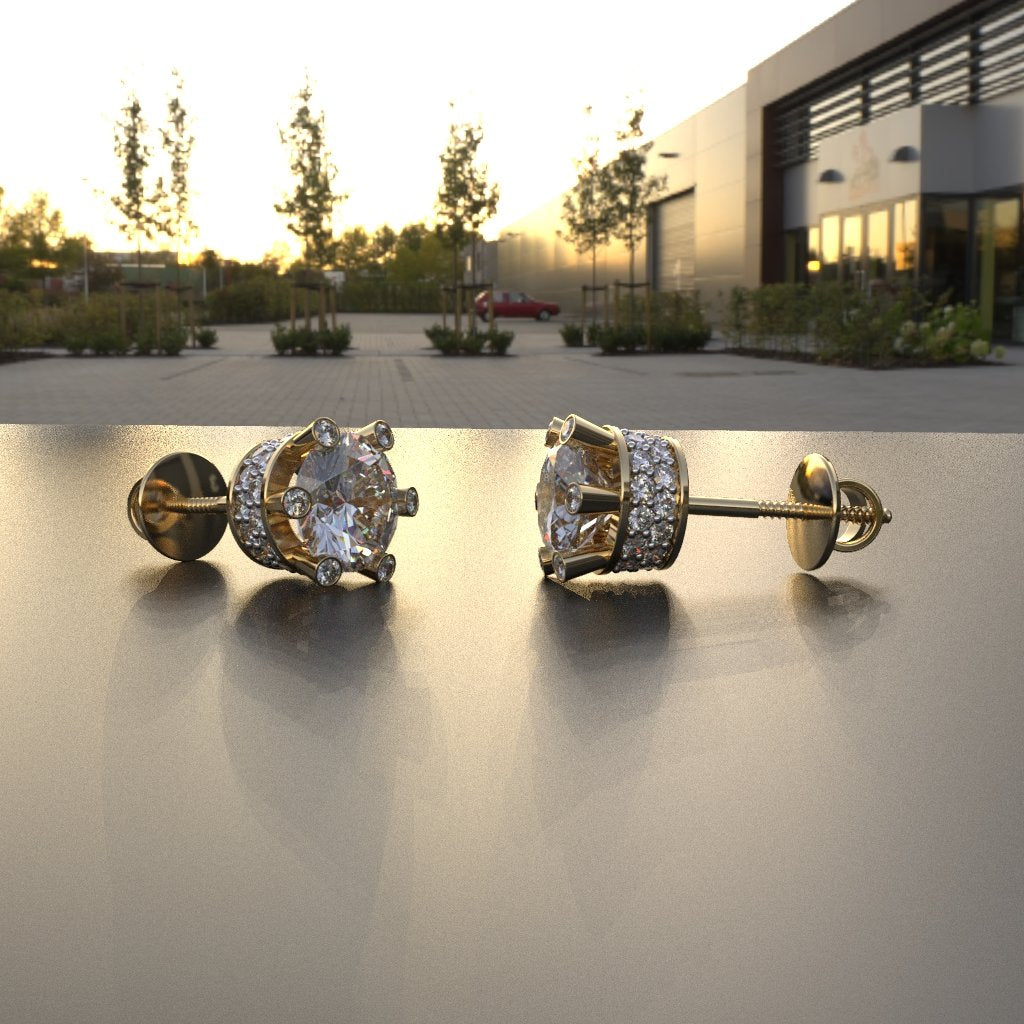 Avarta Sterling Silver Solitaire 1 Carat Designer Stud Earrings With Gold Polish for Girls &amp; Women