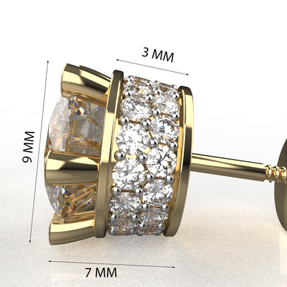 Avarta Sterling Silver 2 Carat Each Solitaire Designer Stud Earrings With Gold Polish for Girls &amp; Women