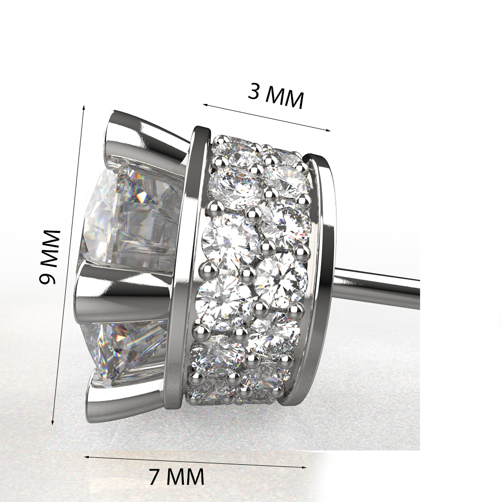 Avarta Sterling Silver 2 Carat Each Solitaire Designer Stud Earrings for Girls & Women
