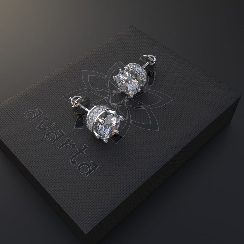 Avarta Sterling Silver 2 Carat Each Solitaire Designer Stud Earrings for Girls & Women