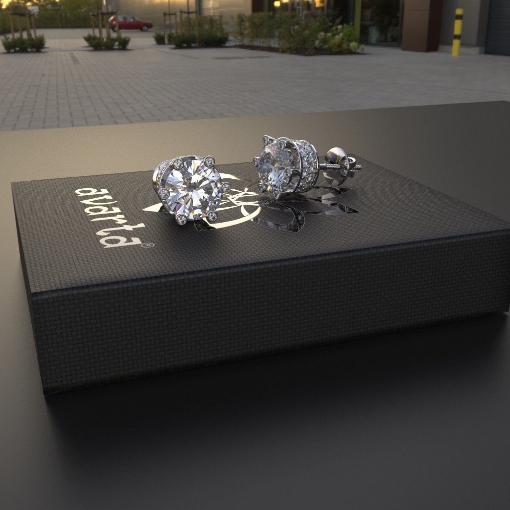 Avarta Sterling Silver 2 Carat Each Solitaire Designer Stud Earrings for Girls & Women