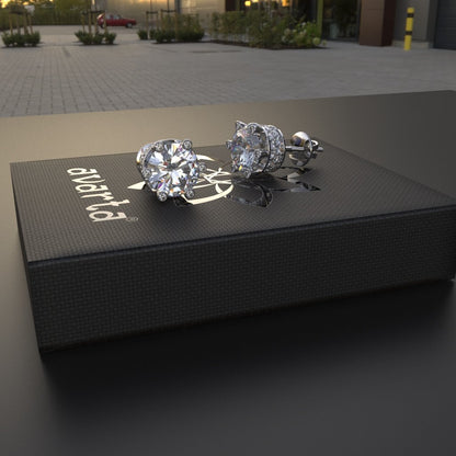 Avarta Sterling Silver 2 Carat Each Solitaire Designer Stud Earrings for Girls & Women