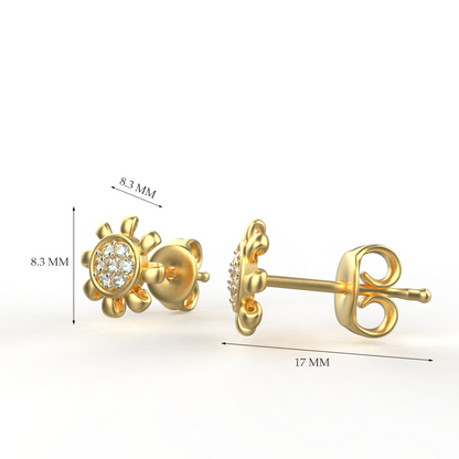 Avarta Jewellery 18K Gold Sunflower Diamond Stud Earrings