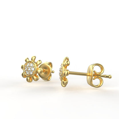 Avarta Jewellery 18K Gold Sunflower Diamond Stud Earrings