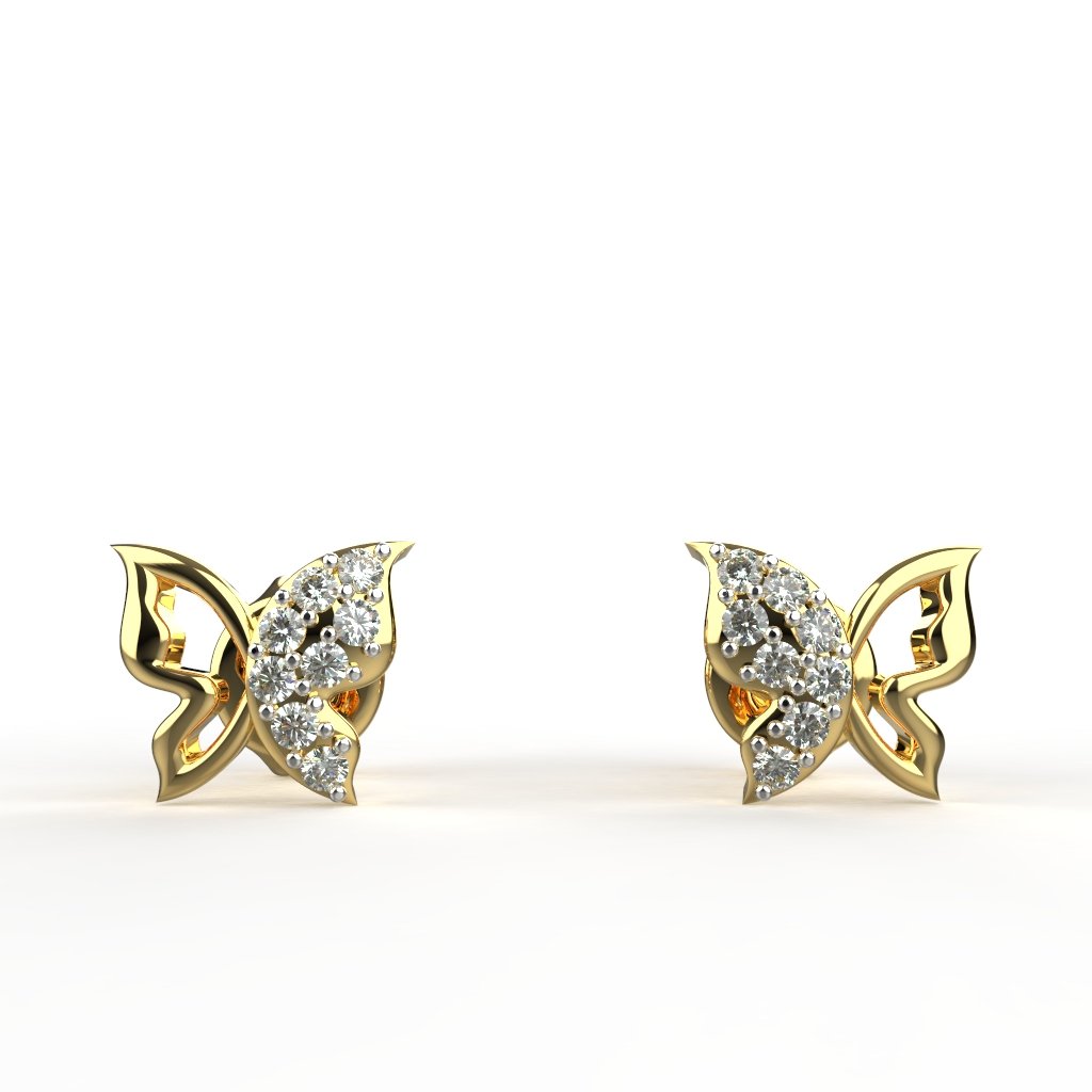 Avarta Jewellery 18K Hallmarked Gold Butterfly Studs Earrings With Certified Diamonds For Kids, Girls &amp; Women