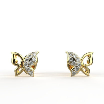 Avarta Jewellery 18K Hallmarked Gold Butterfly Studs Earrings With Certified Diamonds For Kids, Girls &amp; Women