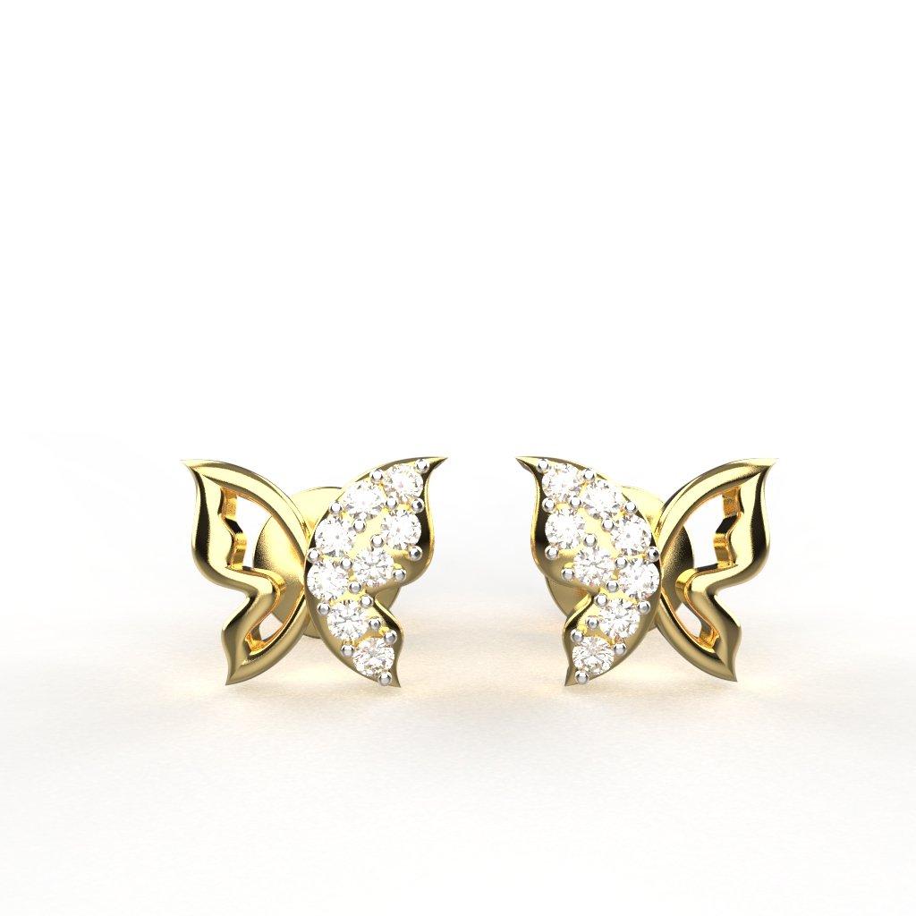 Avarta Jewellery 18K Hallmarked Gold Butterfly Studs Earrings With Certified Diamonds For Kids, Girls &amp; Women