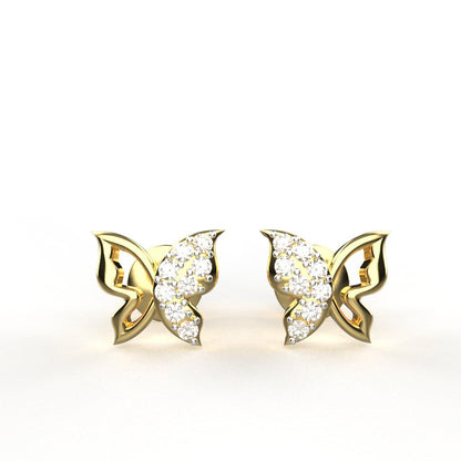 Avarta Jewellery 18K Hallmarked Gold Butterfly Studs Earrings With Certified Diamonds For Kids, Girls &amp; Women