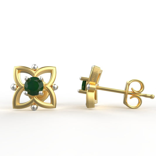 Avarta Jewellery 18K Hallmarked Gold Studs Earrings With Emerald For Kids, Girls &amp; Women
