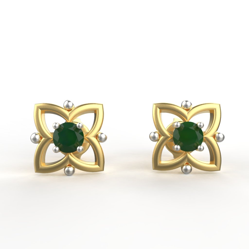 Avarta Jewellery 18K Hallmarked Gold Studs Earrings With Emerald For Kids, Girls &amp; Women