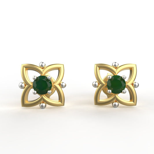 Avarta Jewellery 18K Hallmarked Gold Studs Earrings With Emerald For Kids, Girls &amp; Women