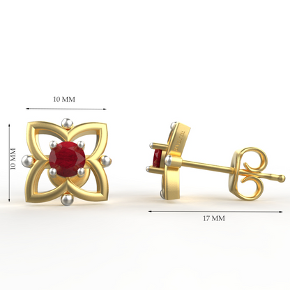 Avarta Jewellery 18K Hallmarked Gold Studs Earrings With Ruby For Kids, Girls &amp; Women