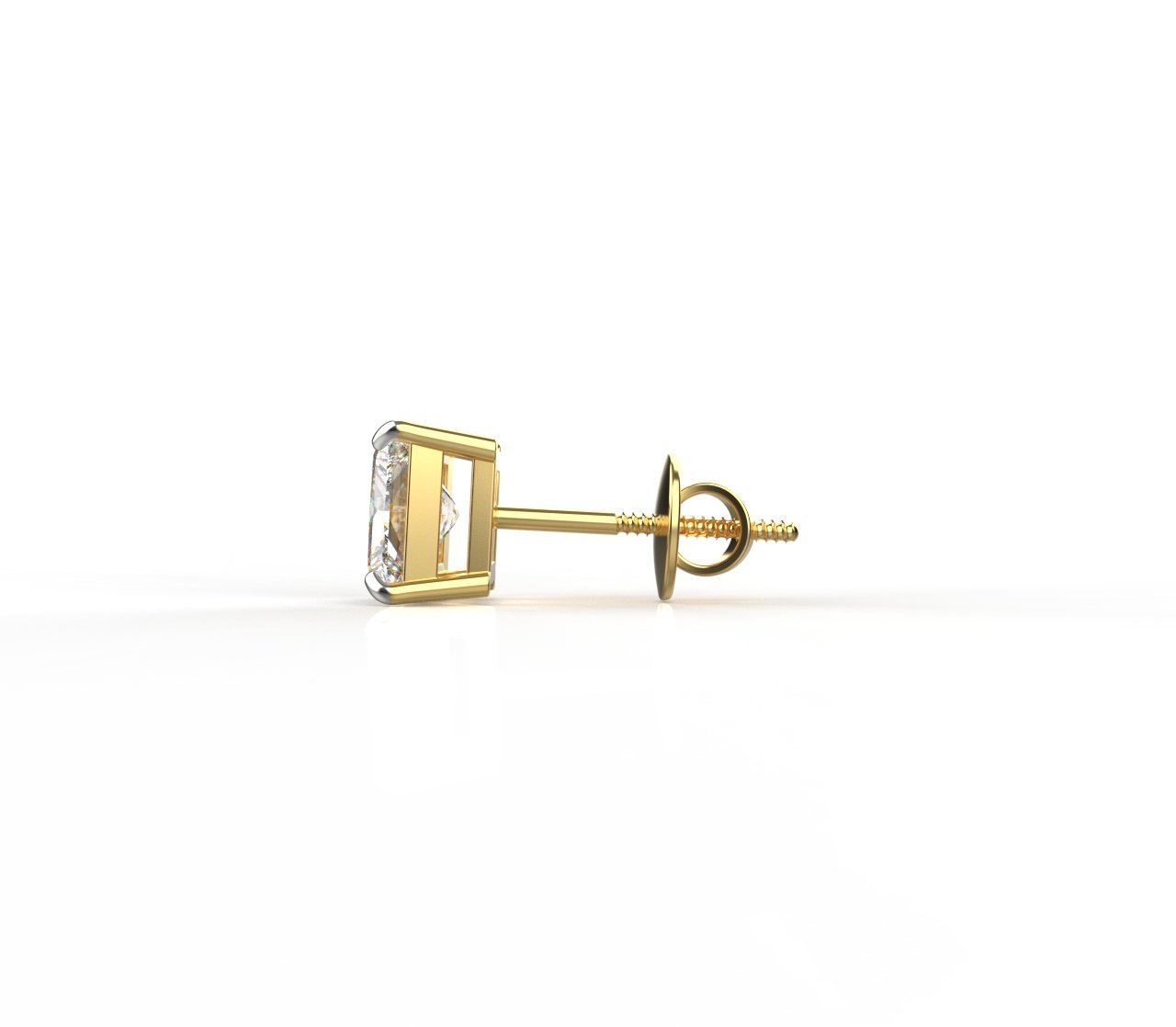 Avarta Jewellery 18k Gold 1 Carat Moissanite Princess Cut Stud Earrings - Single Pcs