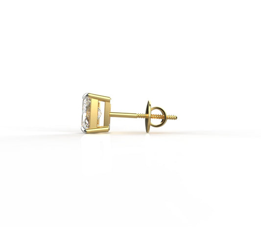 Avarta Jewellery 18k Gold 1 Carat Moissanite Princess Cut Stud Earrings - Single Pcs