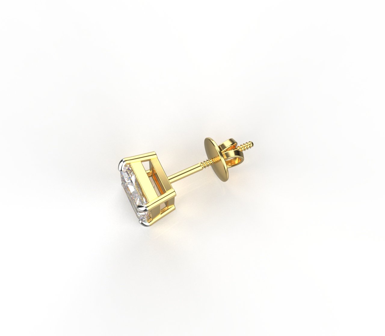 Avarta Jewellery 18k Gold 1 Carat Moissanite Princess Cut Stud Earrings - Single Pcs