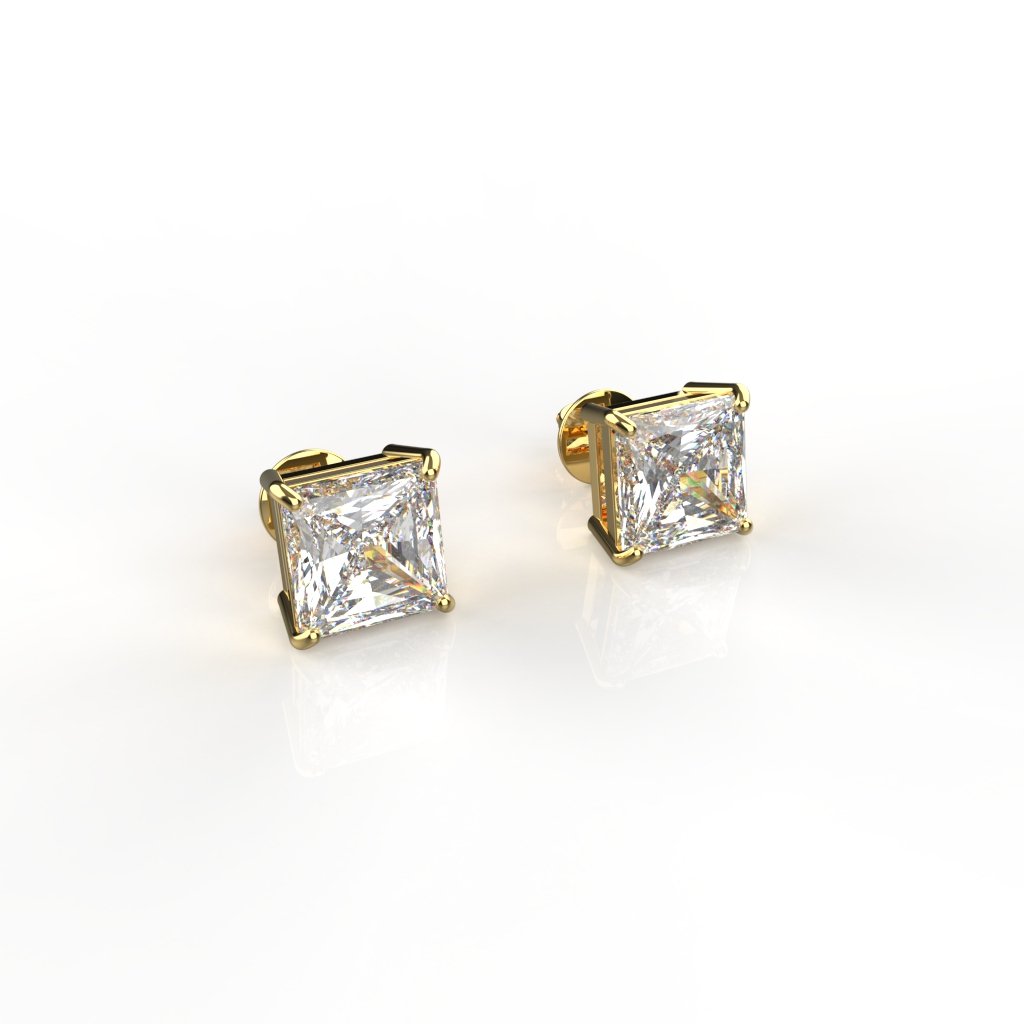 Avarta Jewellery 18k Gold 1 Carat Each Moissanite Princess Cut Stud Earrings
