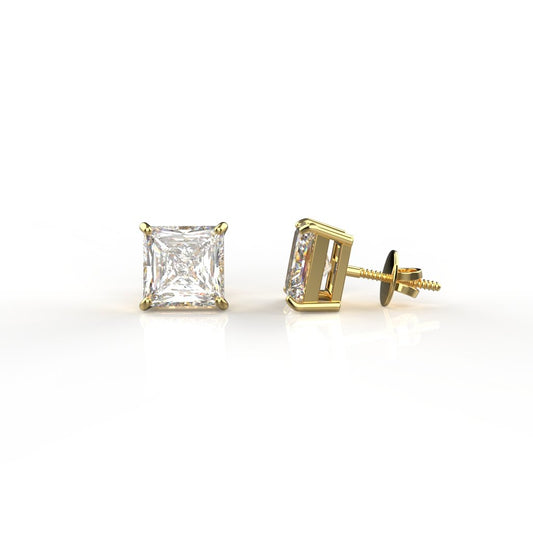 Avarta Jewellery 18k Gold 1 Carat Each Moissanite Princess Cut Stud Earrings