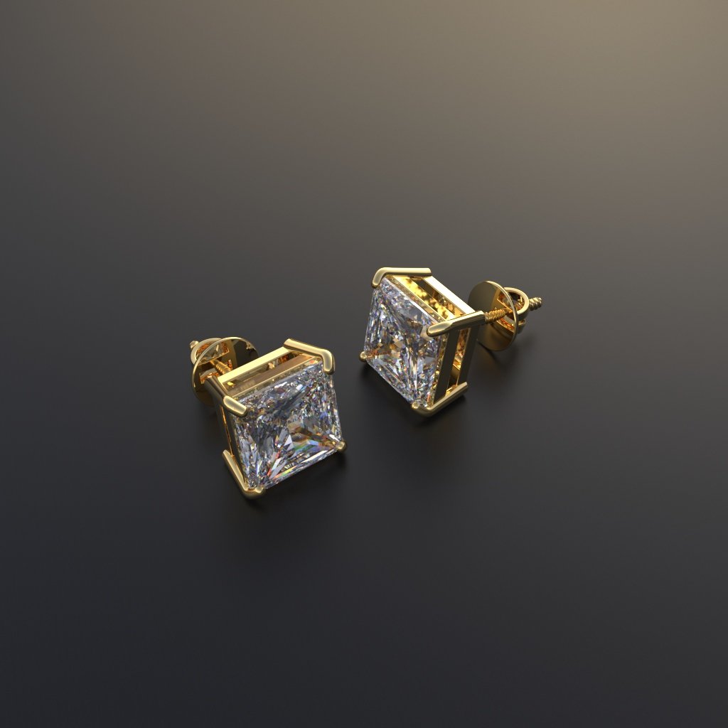 Avarta Jewellery Gold 1.50 Carat Each Princess Cut Lab Diamond Stud Earrings