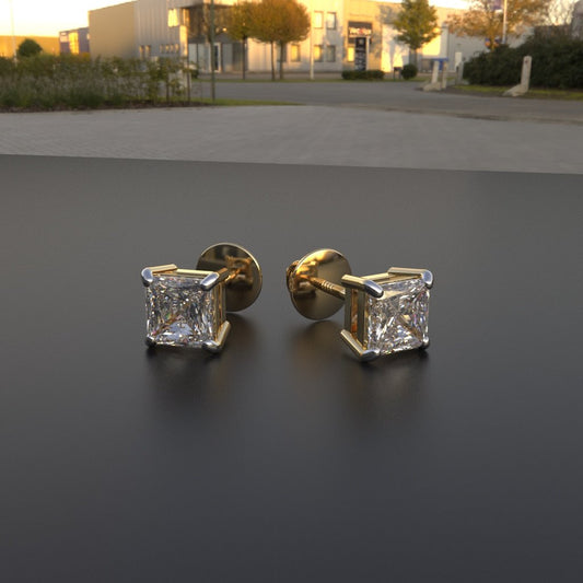 Avarta Jewellery Sterling Silver 0.30 Carat Each Princess Cut Unisex Solitaire Stud Earrings