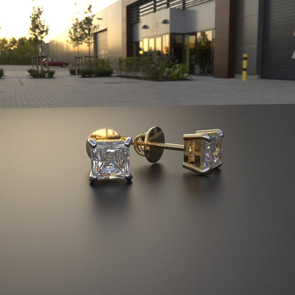 Avarta Jewellery Sterling Silver 0.30 Carat Each Princess Cut Unisex Solitaire Stud Earrings