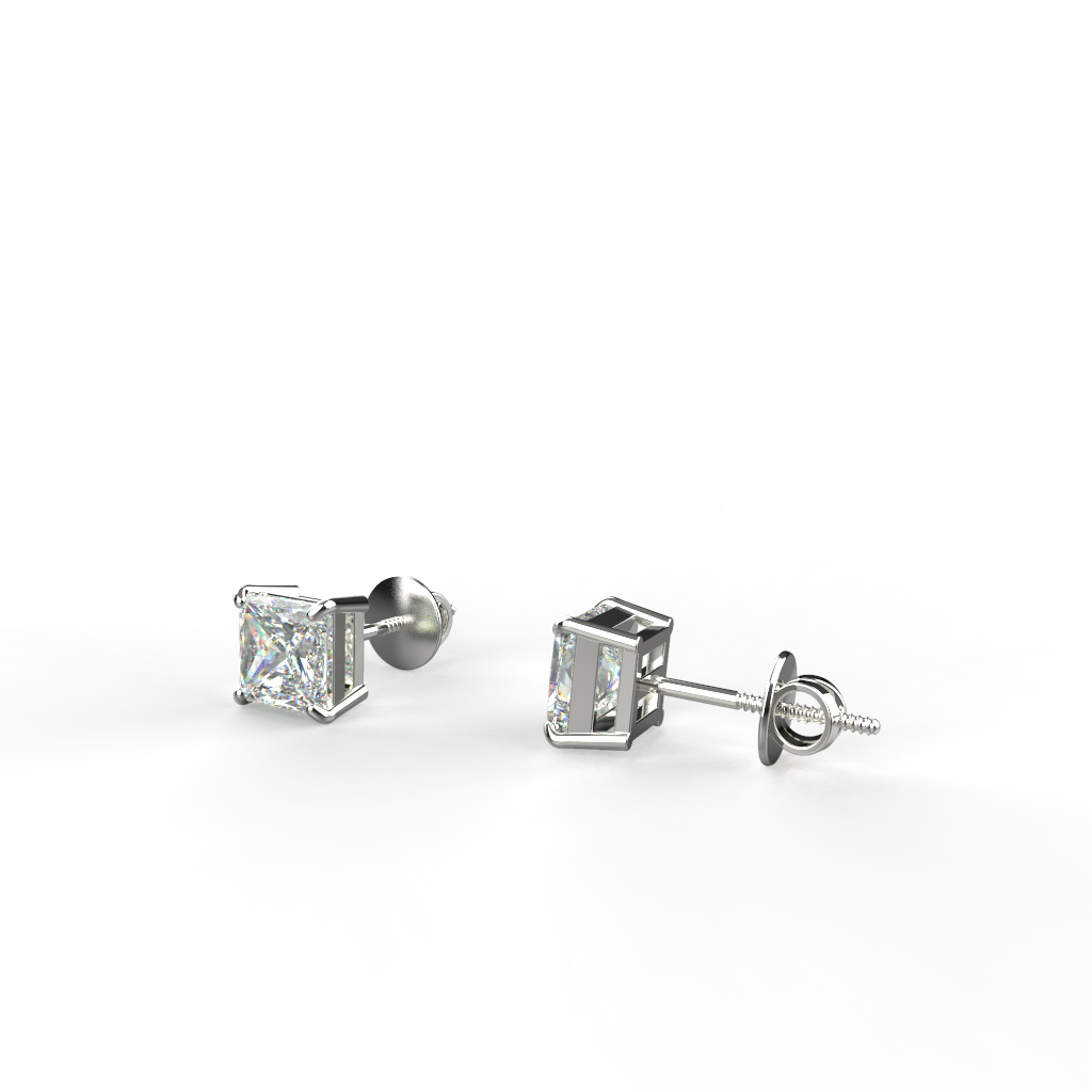 Avarta Jewellery Sterling Silver Princess Cut 1 Carat Each Solitaire Stud Earrings