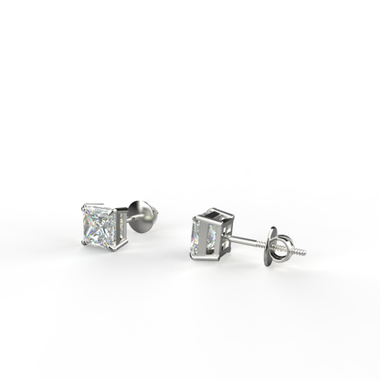 Avarta Jewellery Sterling Silver Princess Cut 1 Carat Each Solitaire Stud Earrings