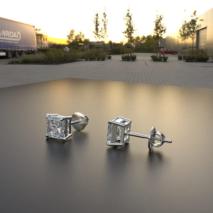 Avarta Jewellery Sterling Silver Princess Cut 1 Carat Each Solitaire Stud Earrings