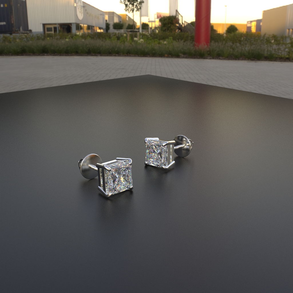 Avarta Jewellery Sterling Silver Princess Cut 1 Carat Each Solitaire Stud Earrings