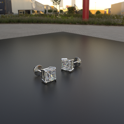 Avarta Jewellery Sterling Silver Princess Cut 1 Carat Each Solitaire Stud Earrings